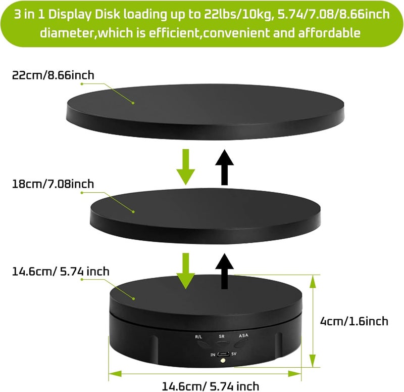 JAYEGT 3 in 1 Motorized Rotating Display Stand with 5.74/7.08/8.66 inch Replacement Cover，Max 22lbs Load , 3D Models, Cake -Black - Image 2
